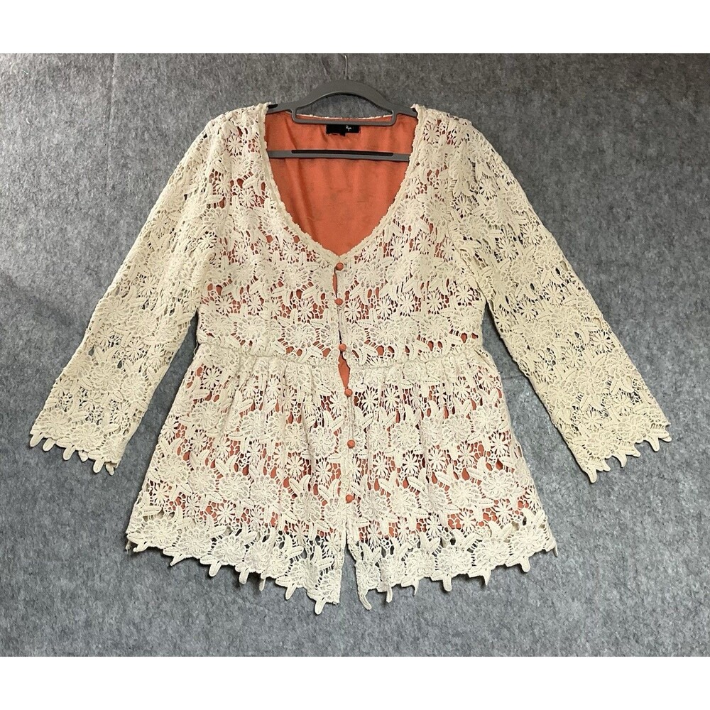 Ryu Anthropologie Sweater Womens Large Cream Crochet Lace Cardigan Boho Cottage